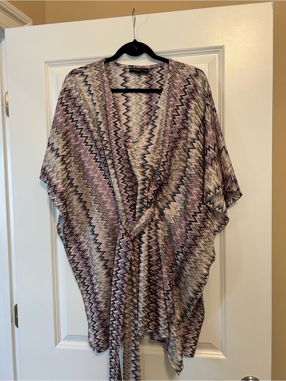 Karina Grimaldi Pink, Purple & Cream Zigzag belted dress